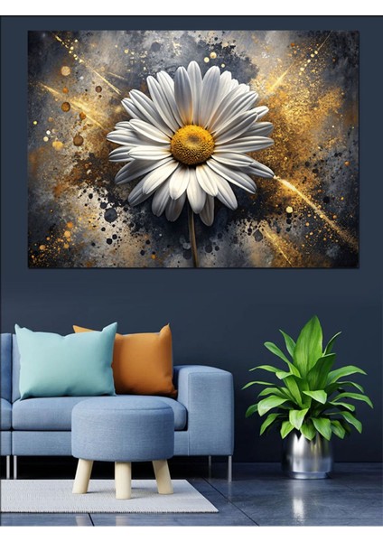 Beyaz Papatya Dekoratif Kanvas ve Mdf Ahşap Tablo, Şık ve Renkli Ev Dekorasyonu. indirimleri