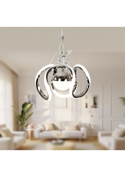 25'lik Krom Kaplamalı Kavisli LED Aydınlatma Avizesi, 3 Renk Modüllü, Modern Tasarım fiyatları