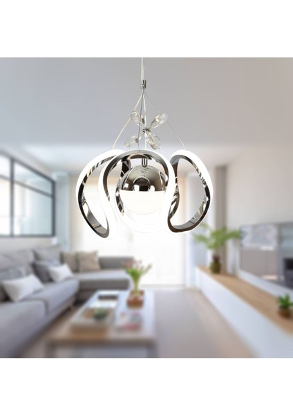 25'lik Krom Kaplamalı Kavisli LED Aydınlatma Avizesi, 3 Renk Modüllü, Modern Tasarım modelleri