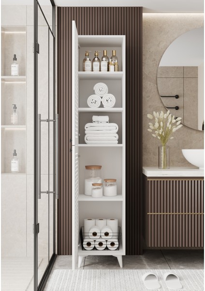 Lidya Panjur Kapaklı Mdf Banyo Dolabı- Kiler Dolabı- Mutfak Dolabı - Çok Amaçlı Saklama Dolabı