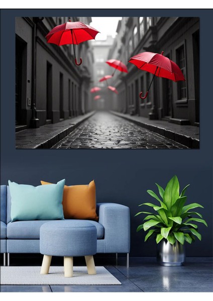 Renkli Sokak Dekoratif Kanvas ve Ahşap Tablo, Şemsiye Temalı Sanat Eseri modelleri