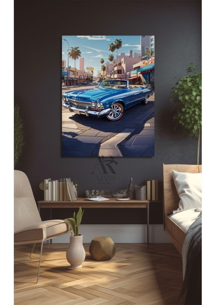 Çok Renkli Klasik Araba Temalı Kanvas Tablo, Şık ve Modern Dekorasyon Parçası