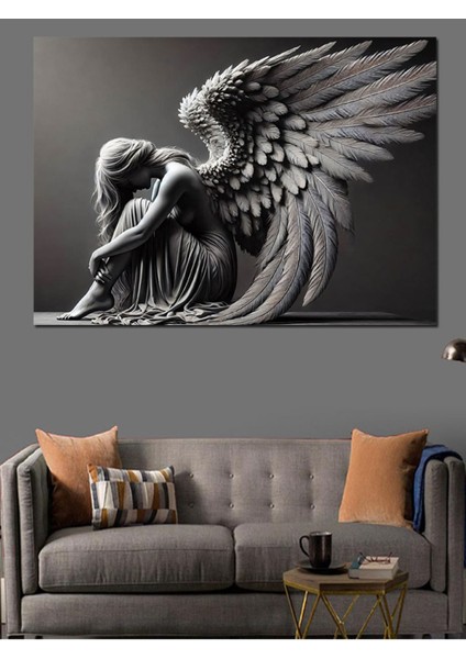 Renkli Melek Heykeli Dekoratif Kanvas ve Ahşap Tablo Seti fiyatları