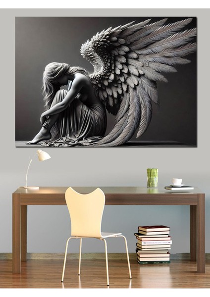 Renkli Melek Heykeli Dekoratif Kanvas ve Ahşap Tablo Seti modelleri