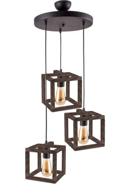 Doğal Ahşap Kahverengi 3'lü Sarkıt Avize, Salon ve Mekan Dekorasyonu Için Şık Tasarım