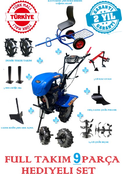 Turbo 930B Pro Benzinli Çapa Makinası 7 Beygir Döküm Gövde 24X Bıçaklı,4 Vites Ful Set 9 Parça