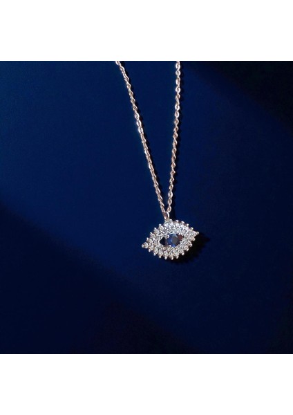 Göz Motifli Taşlı Kadın Kolye – Gümüş Renk – Zarif Tasarım fiyatları