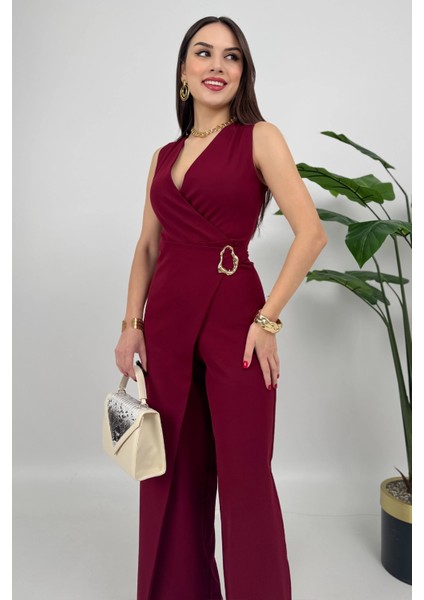 Crimson Icon Kadın Kemer Detaylı Askılı Bol Paça Bordo Tulum – Rahat Şık Yazlık Kombin fiyatları