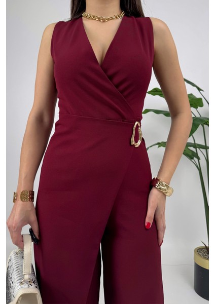 Crimson Icon Kadın Kemer Detaylı Askılı Bol Paça Bordo Tulum – Rahat Şık Yazlık Kombin fırsatları