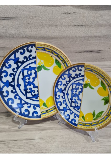 12 Parça 6 Kişilik Porselen Pasta ve Servis Tabağı Seti Lmn Serisi