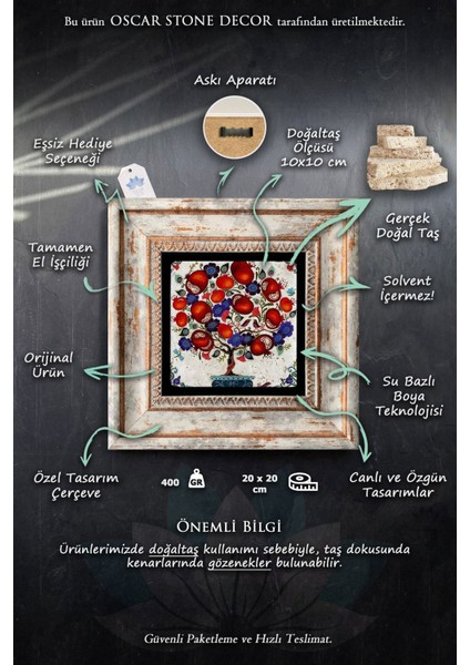 20X20 cm Taş Tablo, Duvar Dekoru, Sanat Eseri, Renkli ve Şık Tasarım indirimleri