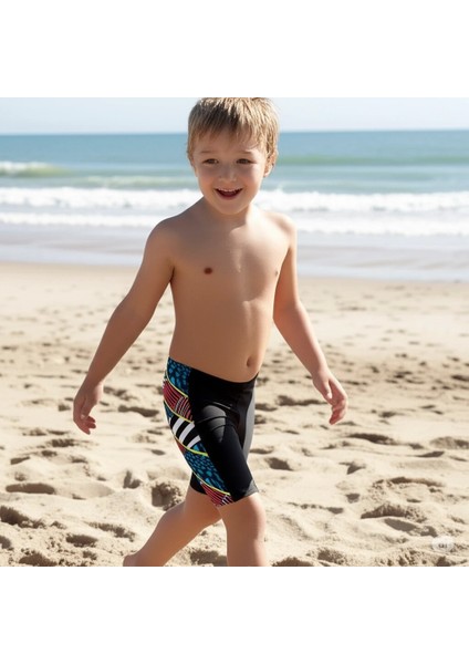 Digi Allover Panel Jam-Mer Erkek Çocuk Yüzücü Mayosu Siyah