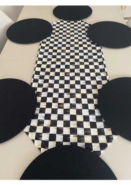 Dama Desenli Runner ve Supla Seti, Siyah, Şık ve Modern Tasarım fiyatları