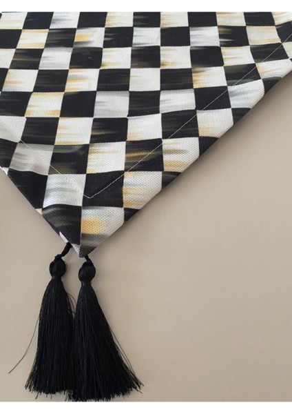 Dama Desenli Runner ve Supla Seti, Siyah, Şık ve Modern Tasarım fırsatları