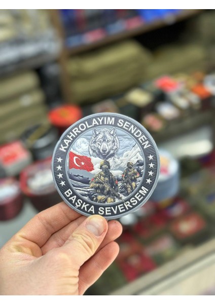 "kahrolayım Senden Başka Seversem" Yazılı Bozkurt ve Türk Askeri Temalı 3D Lazer Kesim Arkası Cırtlı. Patch (Peç)