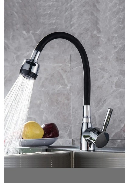 Refreshjet Mix Kuğu Mutfak Evye Bataryası Sipiral Hortumlu 2 Fonksiyonlu Musluk Sıcak Soğuk Girişli