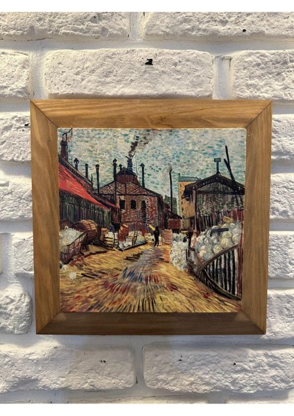 Masif Çerçeveli Doğal Taş Mermer Tablo Pano 26X26 cm Kahverengi