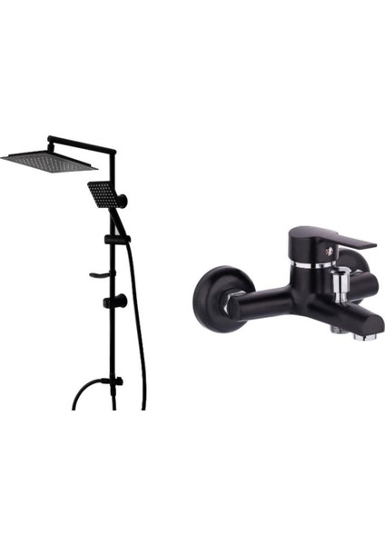 Lüx Siyah Tepe Robot Duş Seti ve Siyah Banyo Bataryası | Modern ve Şık Tasarım