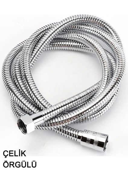 Krom Paslanmaz 1,5 Metre Gerçek Çelik Banyo Duş Hortumu Kopmaz Patlamaz