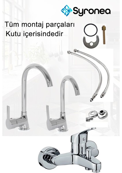 Delta Krom 3 Parça Banyo Mutfak Evye Lavabo Batarya Musluk Seti Duş Bataryası Evye Musluk fiyatları