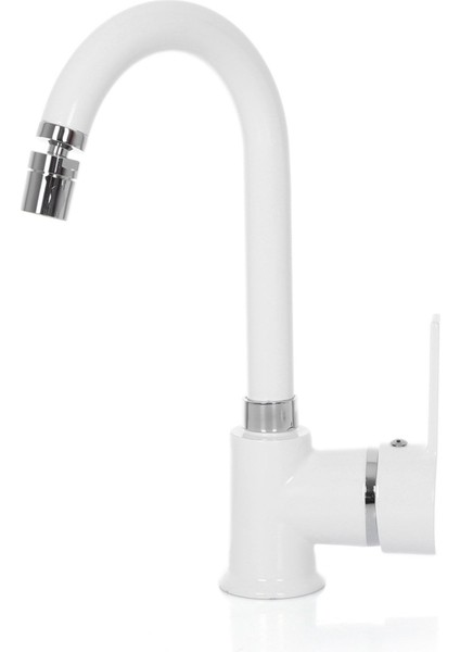 Beyaz Kısa Borulu Lavabo Bataryası Oynar Perlatörlü