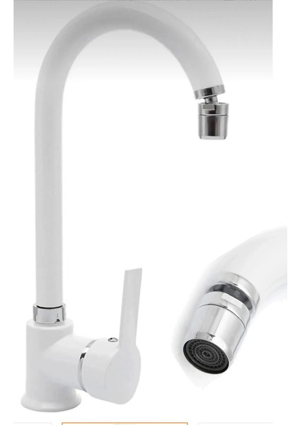 Beyaz Delta Oynar Başlıklı Mutfak Eviye Lavabo Bataryası Garantili Musluk Aç Kapa Kollu