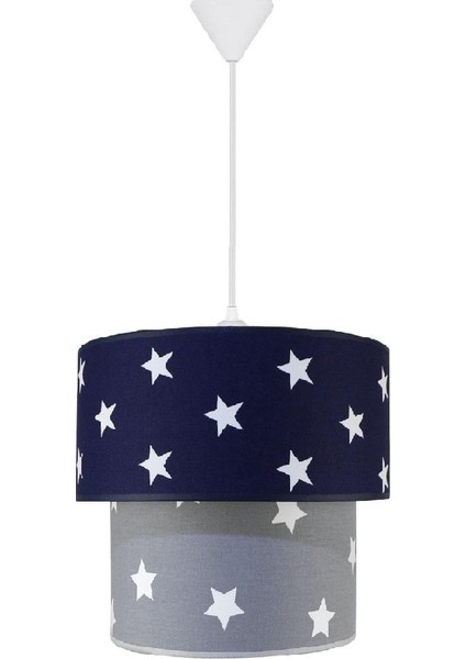 Çocuk Odası Ikili Silindir Kumaş Avize, Lacivert ve Gri Yıldız Detaylarıyla Şık Aydınlatma fiyatları