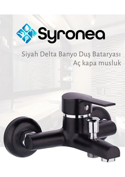 Siyah Armatür Delta Banyo Duş Bataryası Çift Girişli Prinç Aç Kapa Musluk