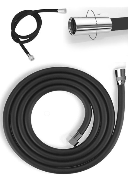 Blackrope Lüx Siyah Ultra Esnek Silikon Sağlam Yapılı Kopmaz Patlamaz Paslanmaz Banyo Duş Hortumu