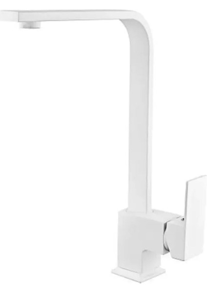Mat Beyaz Kuğu Kare Mutfak Eviye Lavabo Bataryası Aç Kapa 360 Derece Döner Borulu Musluk Garantili