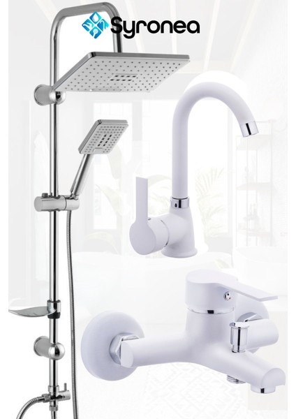Beyaz Rusya 3 Parça Robot Yağmurlama Tepe Duş Seti Banyo Bataryası Mutfak ve Lavabo Musluk Batarya