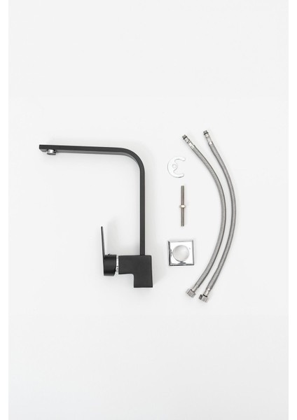 Modern Siyah Kare Uzun Mutfak Bataryası 360 Derece Oynar Başlık-Ağır Gövde modelleri