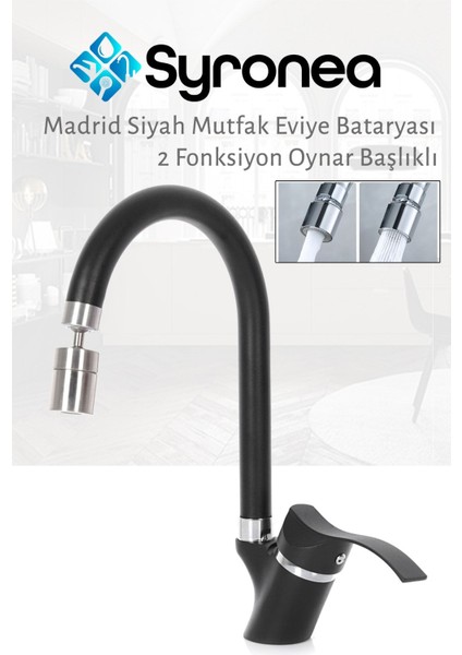 Madrid Siyah Mutfak Eviye Bataryası Aç Kapa Musluk