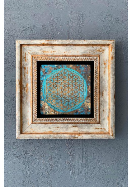 Yaşam Çiçeği Taşlı Çerçeveli Duvar Dekoru 20X20 Cm, Renkli ve Şık Tasarım