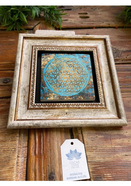 Yaşam Çiçeği Taşlı Çerçeveli Duvar Dekoru 20X20 Cm, Renkli ve Şık Tasarım