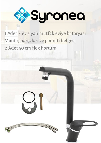 Kiev Siyah Mutfak Eviye Bataryası Oynar Perlatörlü modelleri