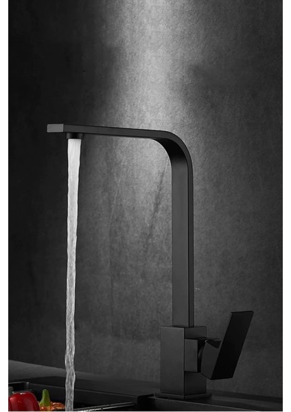 Serenityflow Full Siyah Kare Kuğu Mutfak Lavabo Bataryası 360 Derece Döner Borulu Garantili Musluk