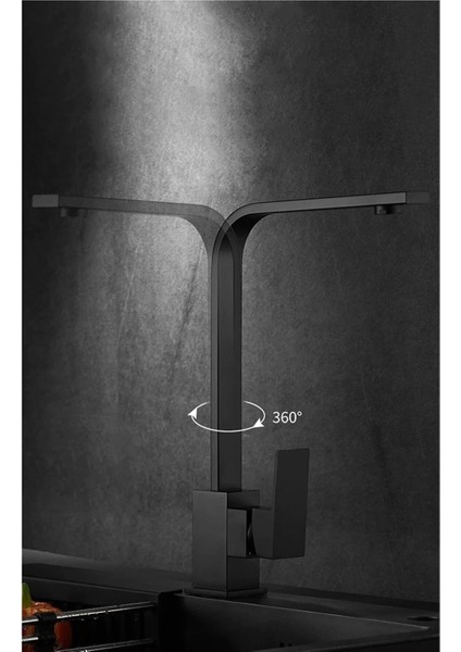 Serenityflow Full Siyah Kare Kuğu Mutfak Lavabo Bataryası 360 Derece Döner Borulu Garantili Musluk fiyatları