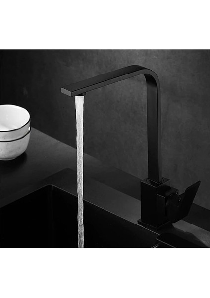 Serenityflow Full Siyah Kare Kuğu Mutfak Lavabo Bataryası 360 Derece Döner Borulu Garantili Musluk modelleri