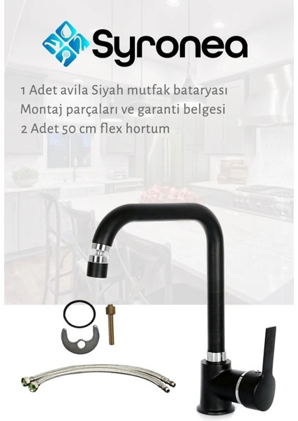 Avila Siyah Mutfak Eviye Bataryası Aç Kapa 360 Derece Döner Perlatörlü Musluk fırsatları