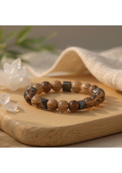 Dumanlı Kuvars Hematit Doğal Taş Bileklik SPF-A-021