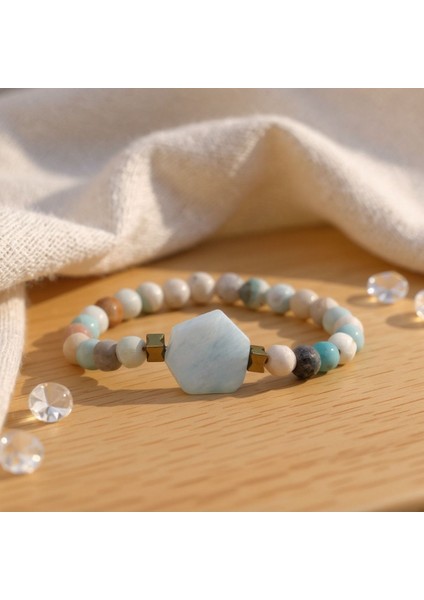 Akuamarin Amozonit ve Hematit Doğal Taş Bileklik SPF-A-003