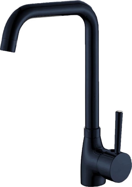 Mat Siyah Mutfak Eviye Bataryası Köşe Borulu Garantili Musluk Aç Kapa Çubuk Kollu