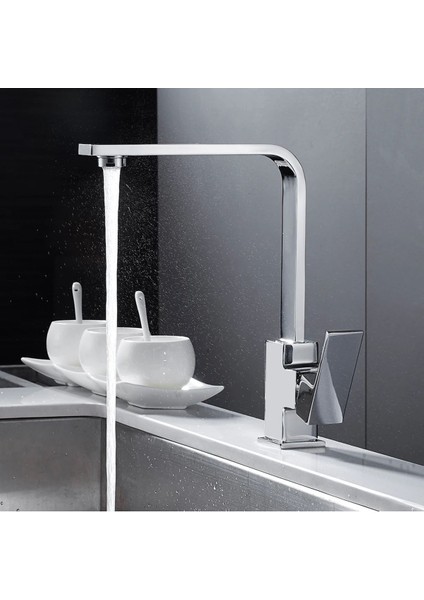 Square Kare Krom Mutfak Eviye Lavabo Bataryası Banyo Mutfak Musluk 360 Derece Döner Ağır Gövde fiyatları
