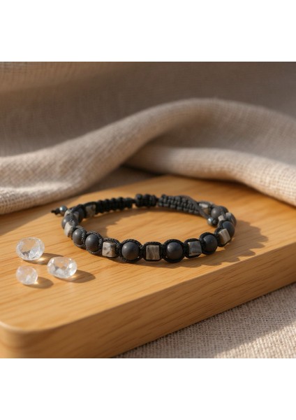 Jasper ve Hematit Makrome Doğal Taş Bileklik SPF-A-028