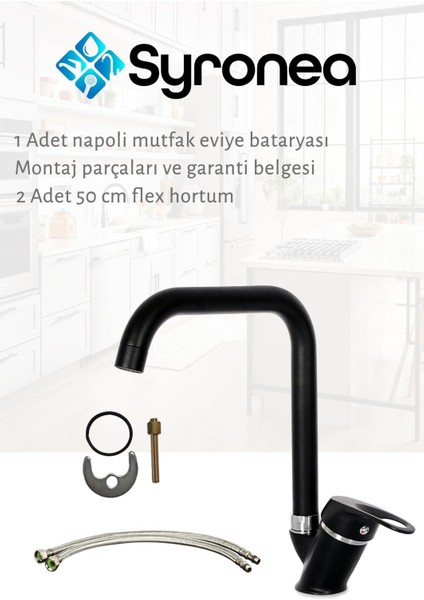 Napoli Siyah Mutfak Eviye Bataryası Aç Kapa Musluk Sıcak Soğuk Su Girişli modelleri