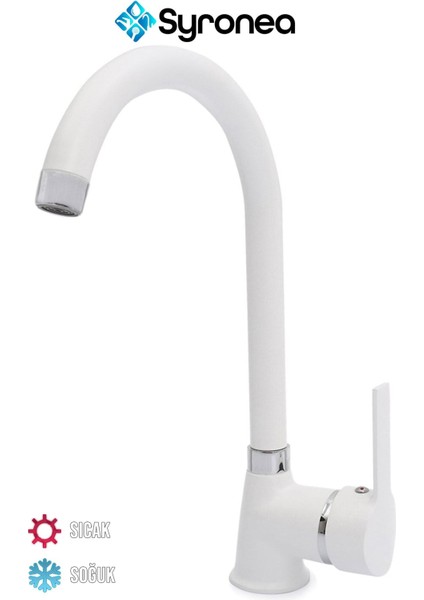 Mat Beyaz Delta Mutfak Eviye Bataryası Aç Kapa Sıcak ve Soğuk Su Girişli Musluk