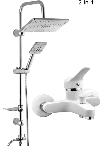 Makedonya Beyaz Mix Banyo Duş Bataryası Robot Yağmurlama Duş Seti 2 In 1 Set