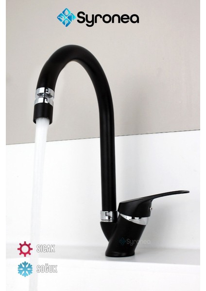Milano Mix Siyah Mutfak Eviye Bataryası Oynar Başlıklı Aç Kapa Musluk