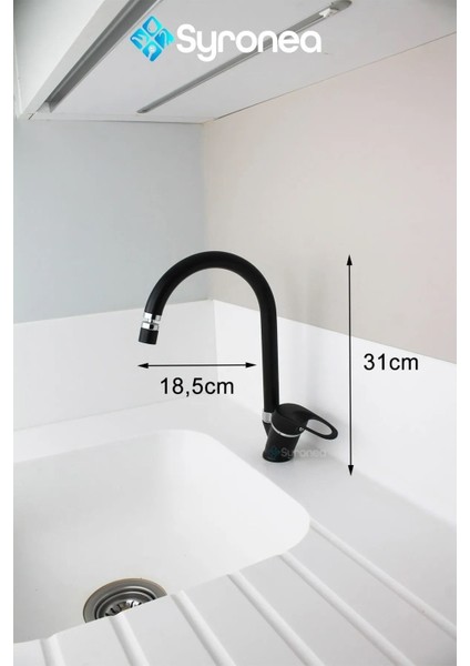 Milano Mix Siyah Mutfak Eviye Bataryası Oynar Başlıklı Aç Kapa Musluk